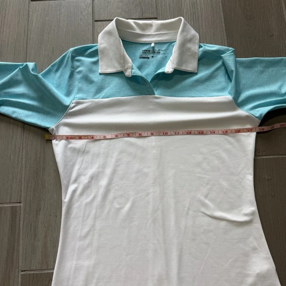 Nike Golf Size‎ S Dri Fit Tour Performance Polo Shirt White Blue Womens Preppy